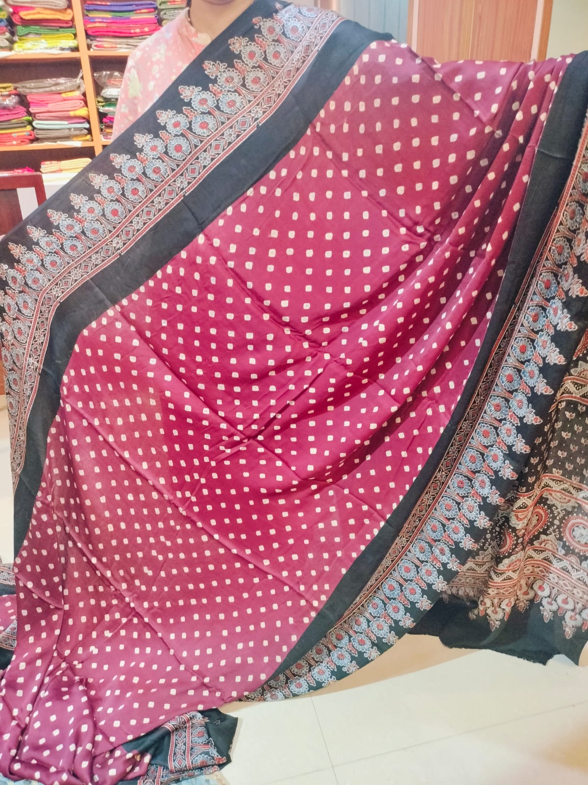 Ajrakh Bandhej Modal Silk Maroon