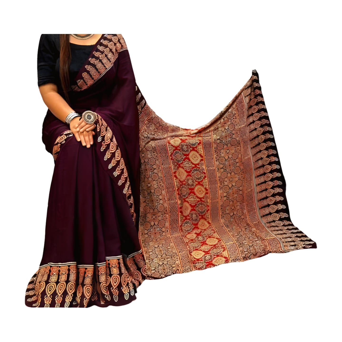 Ajrakh Modal Silk Brown