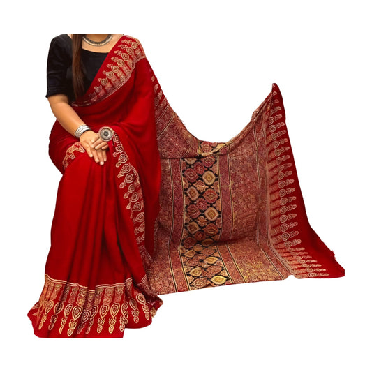 Ajrakh Modal Silk Red