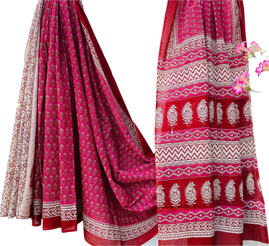 Mul Cotton Saree Red