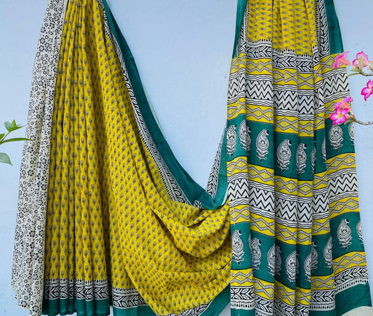 Mul Cotton Saree Yellow