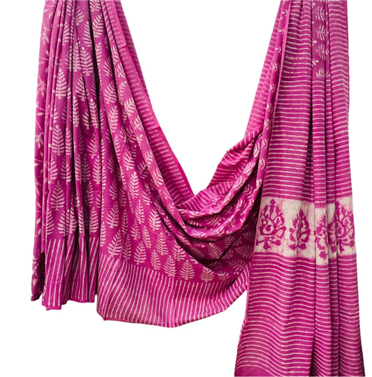 Mul Cotton Saree Handblock Print Pink