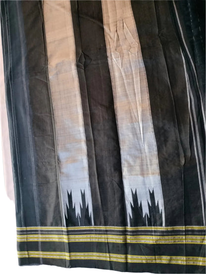 "Ilkal Handloom Saree with Raw Silk Pallu Black