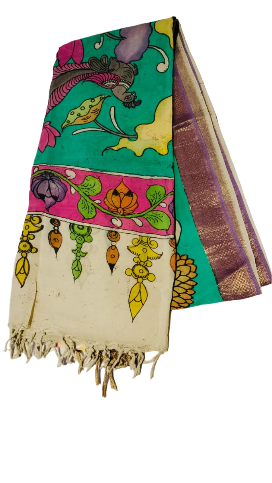 Hand-Painted Pen Mangalgiri Kalamkari Dupatta – Traditional & Elegant
