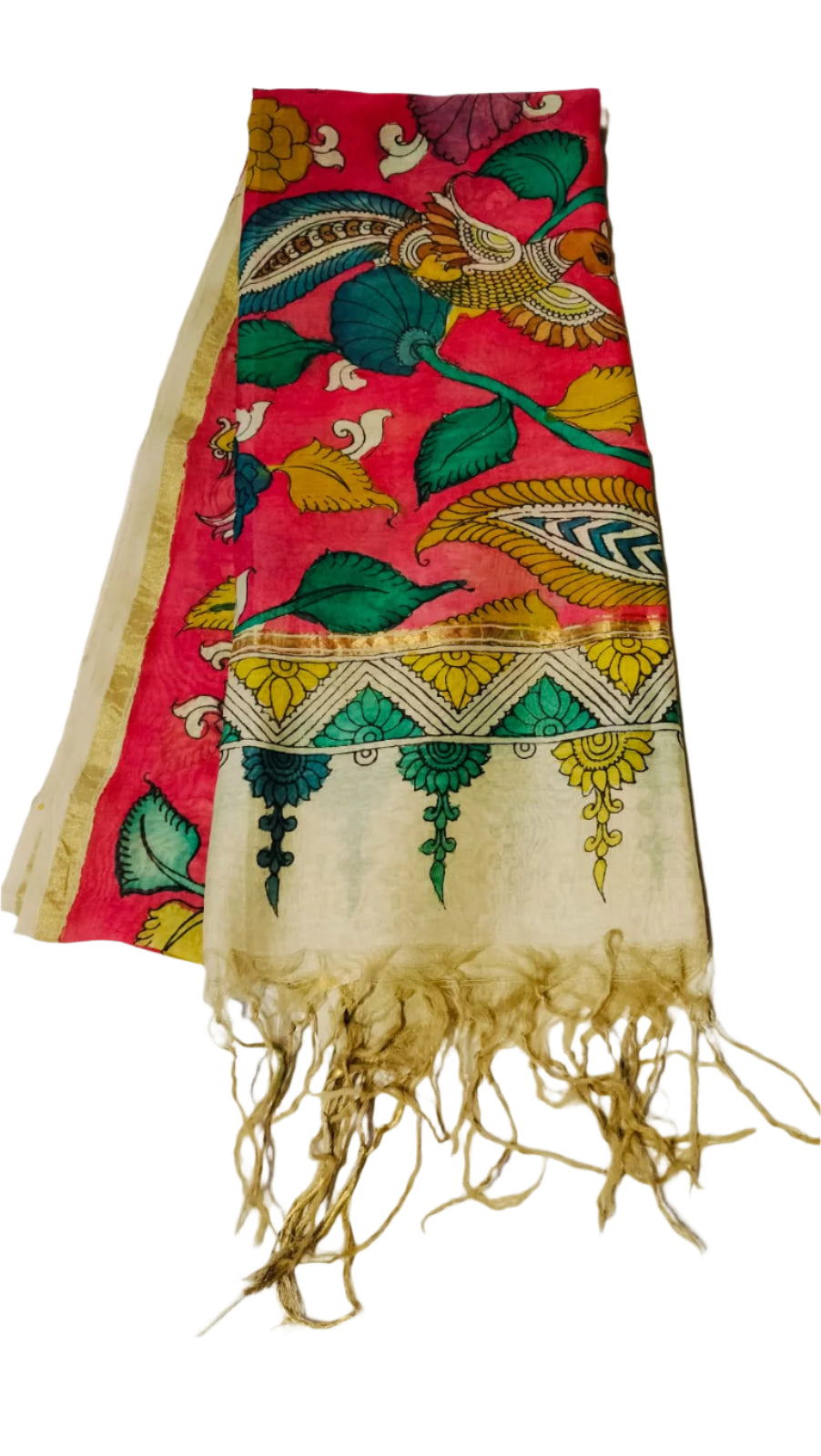 Hand-Painted Pen Mangalgiri Kalamkari Dupatta – Traditional & Elegant