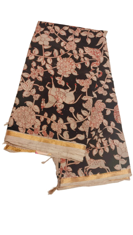 Kalamkari Mangalgiri Silk Khadi Saree – Handcrafted Elegance