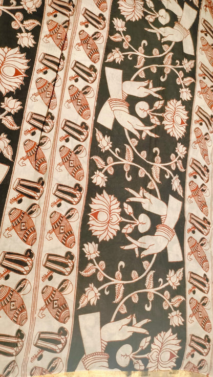 Kalamkari Mangalgiri Silk Khadi Saree – Handcrafted Elegance