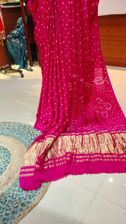 Bandhej Modal Silk Saree Manjenta