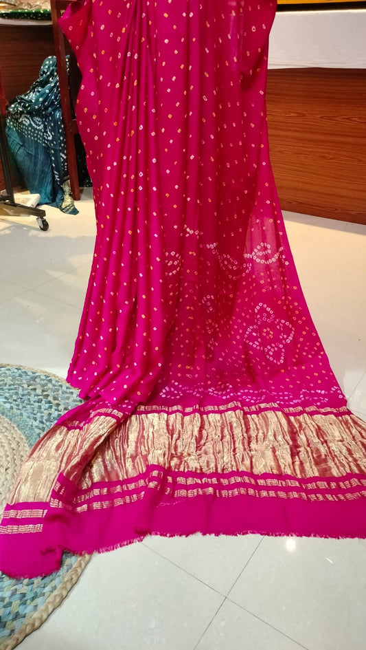 Bandhej Modal Silk Saree Manjenta