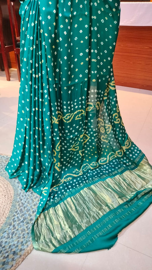 Bandhej Modal Silk Saree Aqua Green