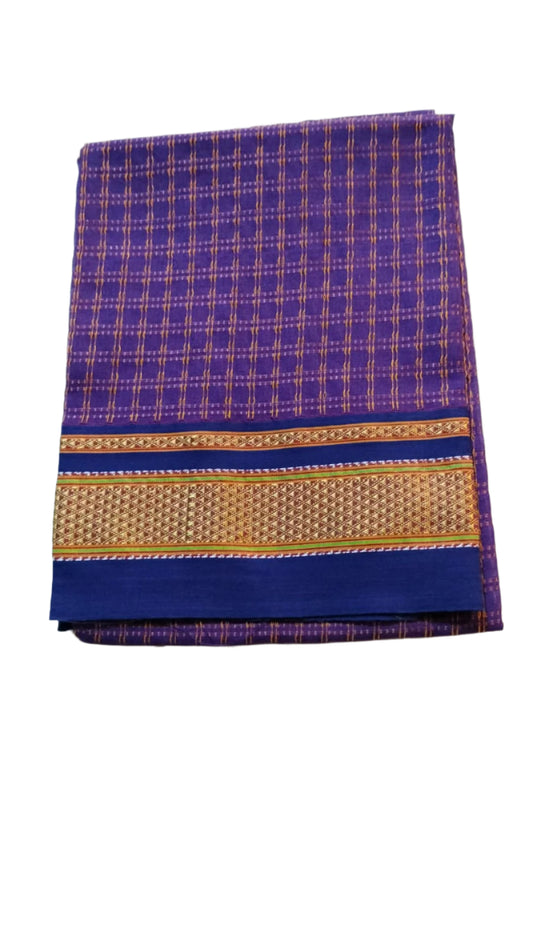Khun Blouse piece - Blue with Check Zari