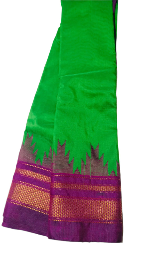 Ilkal Cotton Silk Saree with Temple Border Green with Purple shade | Gruhini Silks
