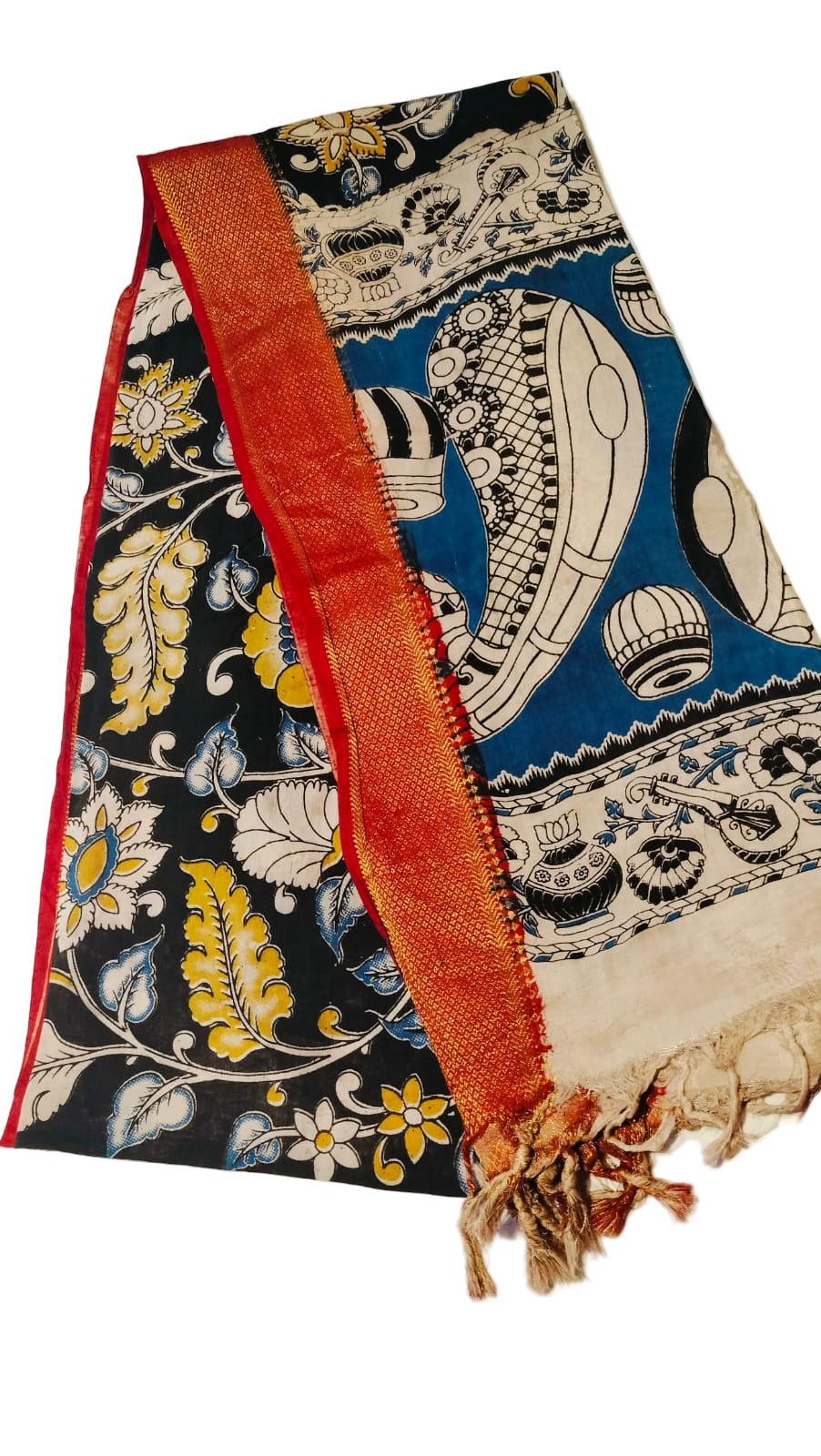 Nizam Border Kalamkari Dupattas – Hand-painted Cotton Dupattas Online