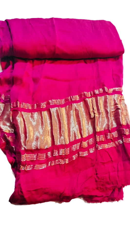 Pure Modal Silk Dupatta with Zari Border - Majenta Pink colour