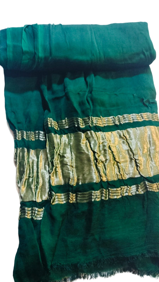Pure Modal Silk Dupatta with Zari Border - Bottle Green Colour