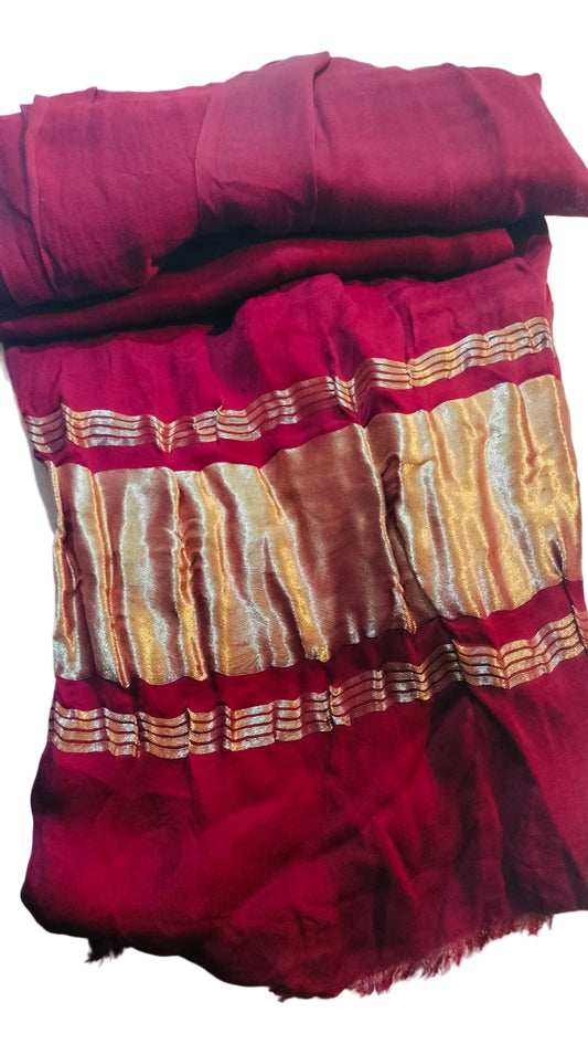 Pure Modal Silk Dupatta with Zari Border - Maroon colour