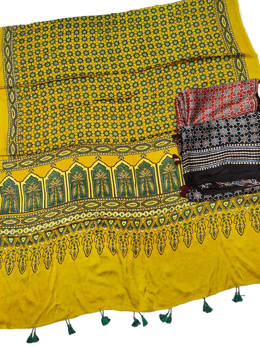 Handcrafted Ajrakh Modal Silk Dupatta – Authentic Block Prints