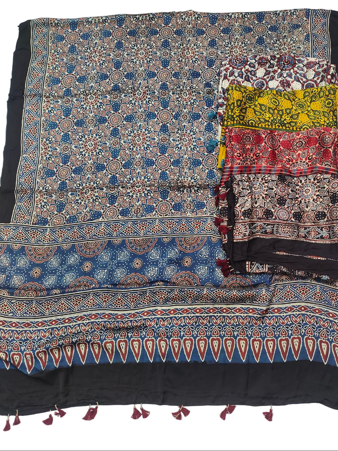 Title: Handcrafted Ajrakh Modal Silk Dupatta – Authentic Block Prints