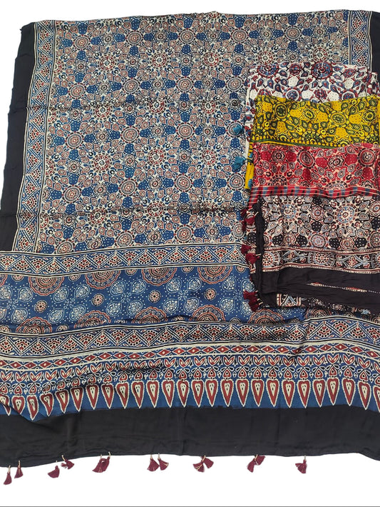 Title: Handcrafted Ajrakh Modal Silk Dupatta – Authentic Block Prints