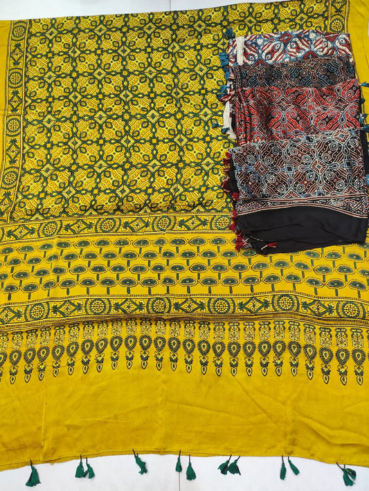 Handcrafted Ajrakh Modal Silk Dupatta – Authentic Block Prints