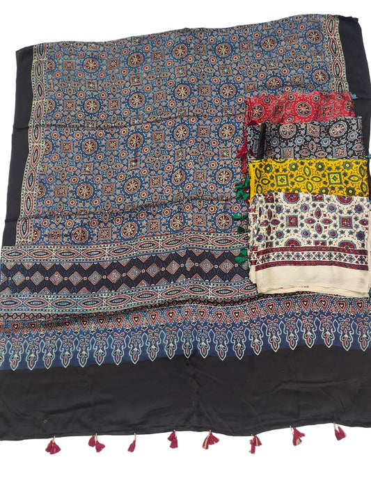 Handcrafted Ajrakh Modal Silk Dupatta – Authentic Block Prints