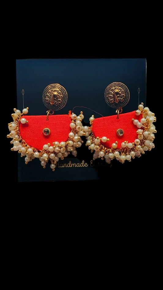 Ethnic Handmade Jewellery | Handblock Print Fabric Orange shade