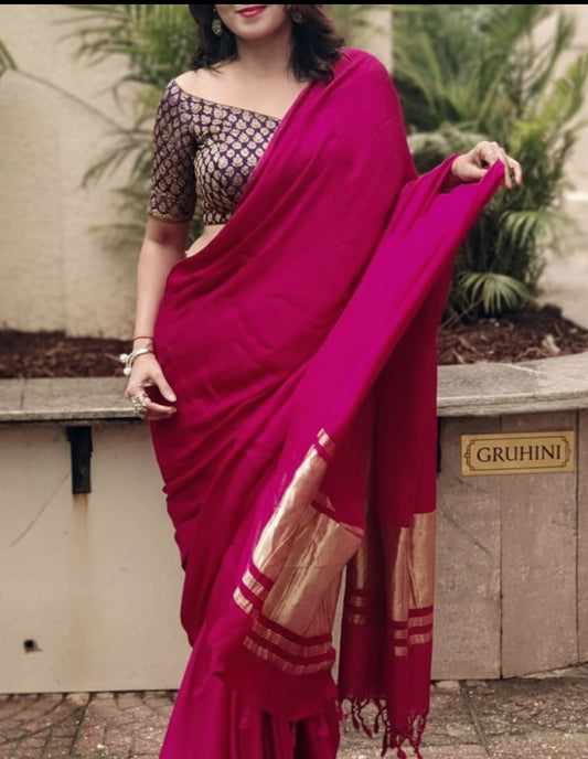 Pure Handloom Modal Silk Saree with Lagdi Patti Pallu – Manjenta