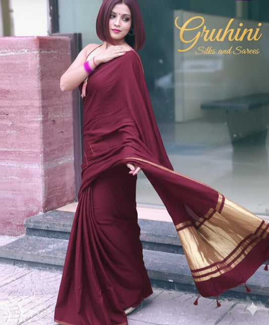Pure Handloom Modal Silk Saree with Lagdi Patti Pallu – Maroon