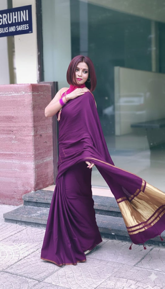Pure Handloom Modal Silk Saree with Lagdi Patti Pallu – Purple