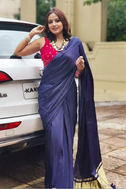 Pure Handloom Modal Silk Saree with Lagdi Patti Pallu – Dark Purple