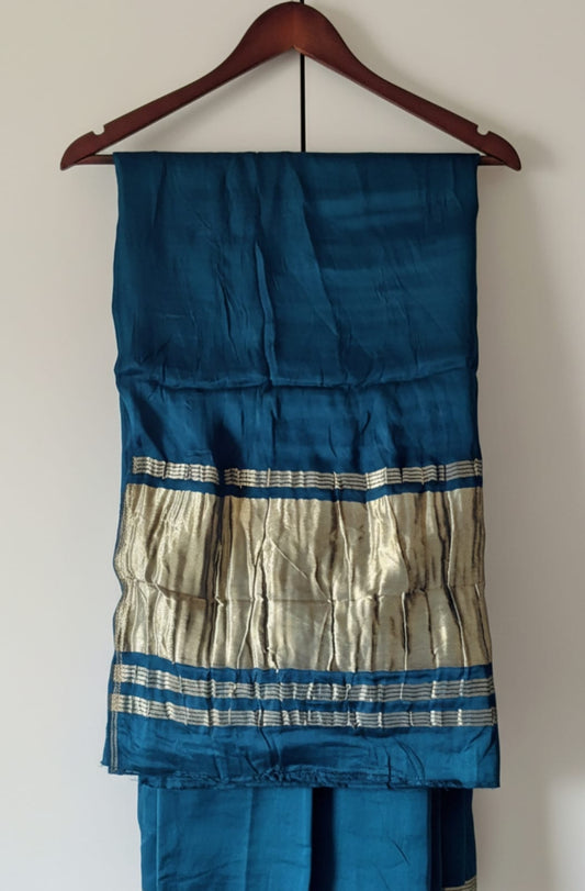 Pure Handloom Modal Silk Saree with Lagdi Patti Pallu – Dark Cryan Green