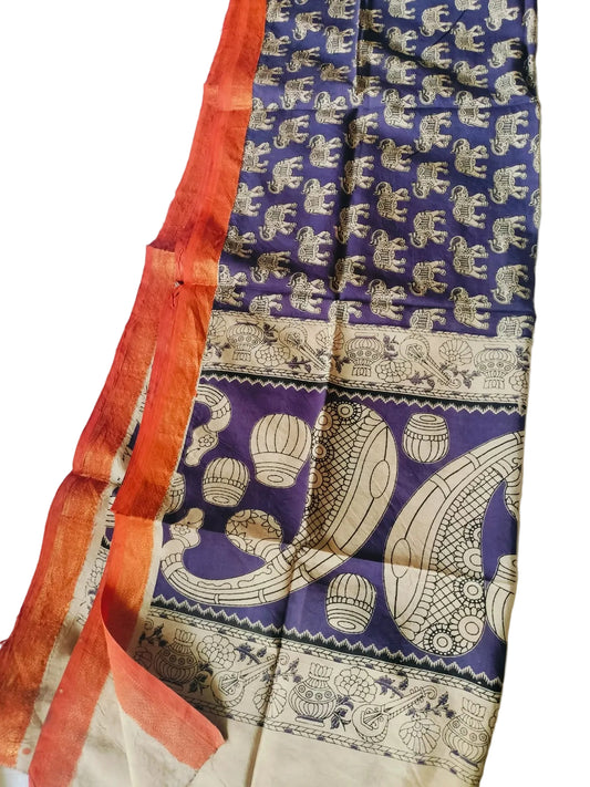Nizam Border Mangalagiri Silk Kalamkari Dupattas - Black