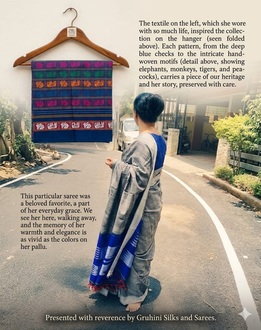 Ilkal Satin Silk Grey with Blue