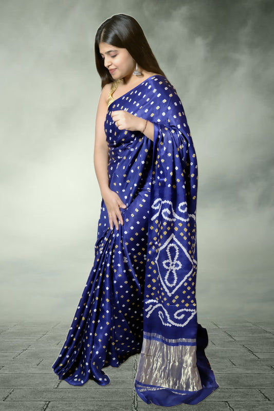 Bandhej Modal Silk Saree Blue