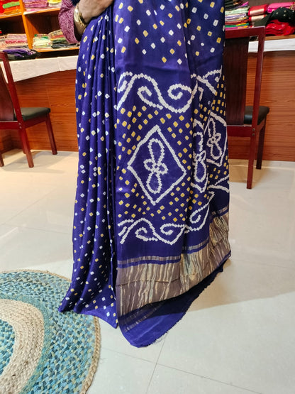 Bandhej Modal Silk Saree Blue