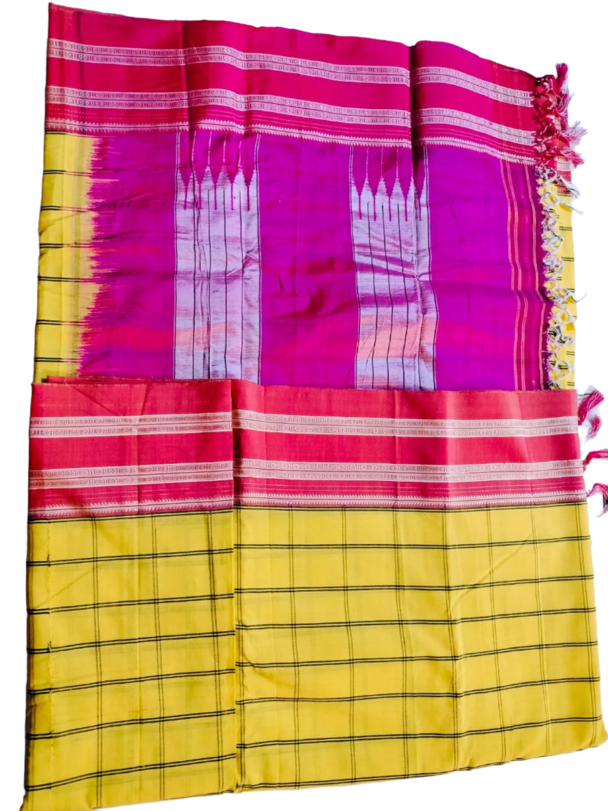 Ilkal Pure Cotton Saree Yellow with Majenta