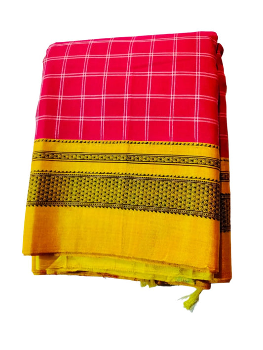 Ilkal Pure Cotton Saree Red with yellow