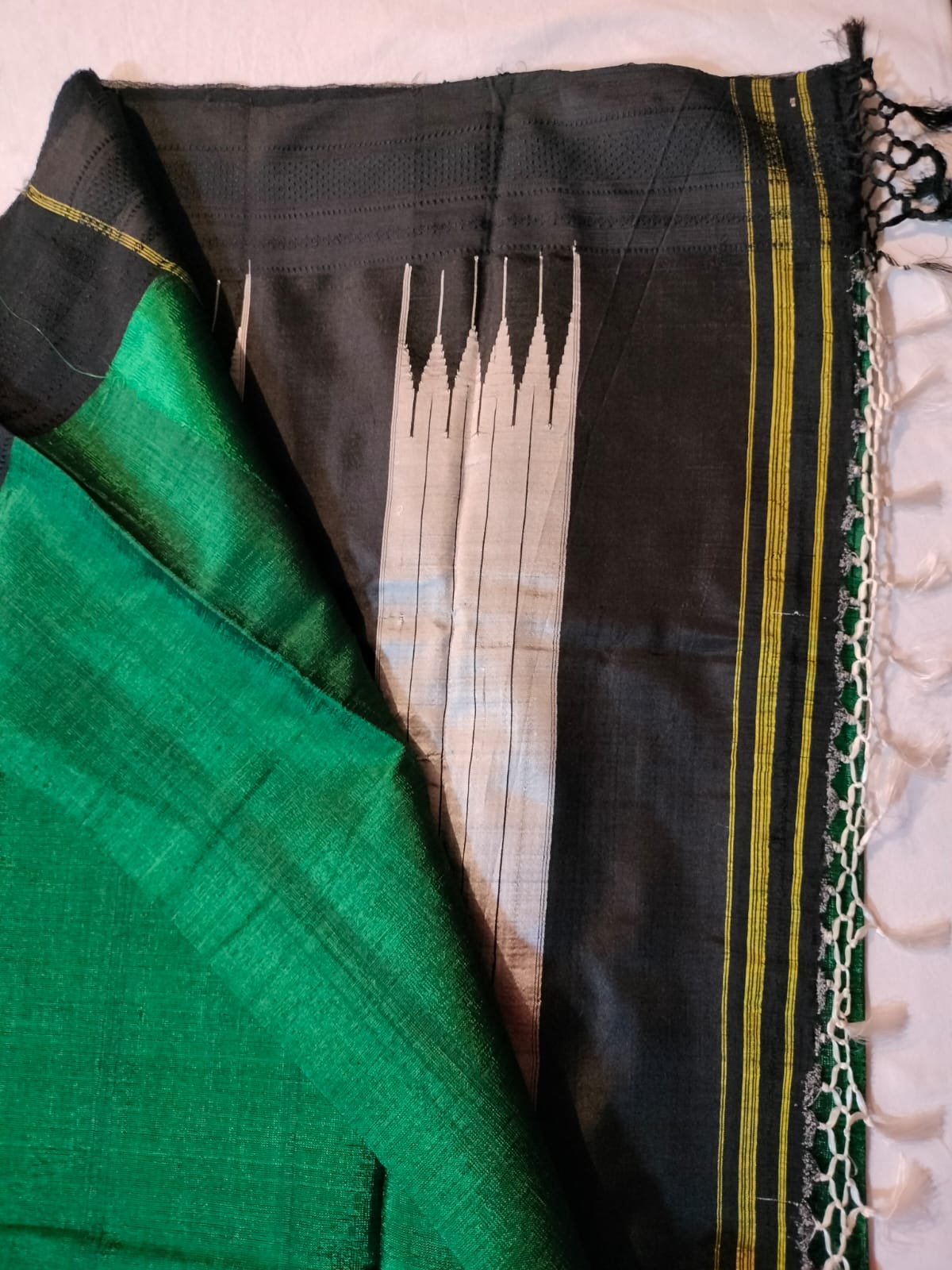 Ilkal Satin Silk Saree Green Black