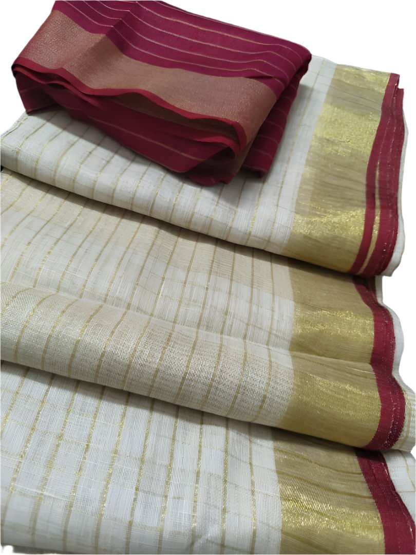 Linen Cotton Saree Cream