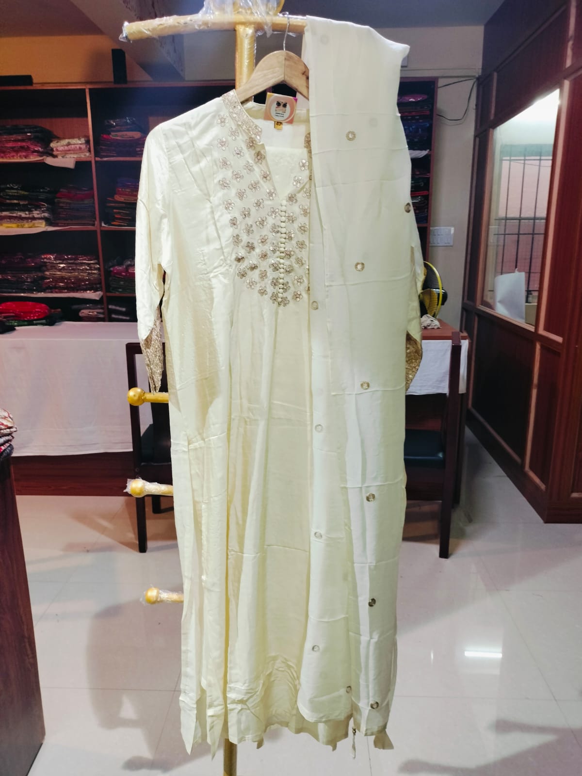 Designer Cream Silk Salwar Suit