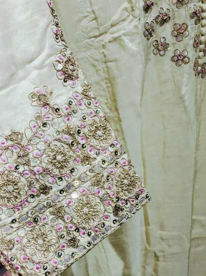 Designer Cream Silk Salwar Suit