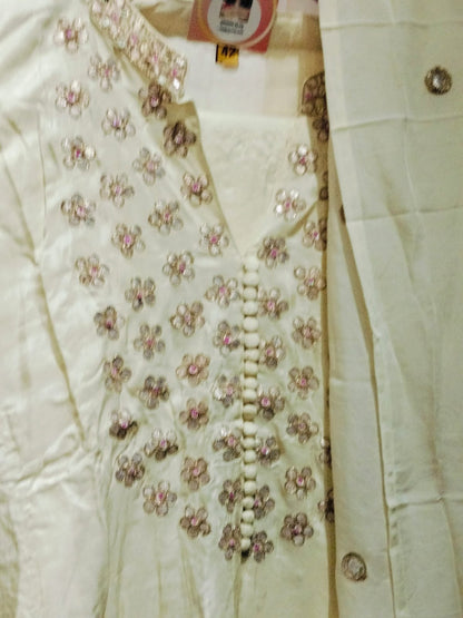 Designer Cream Silk Salwar Suit