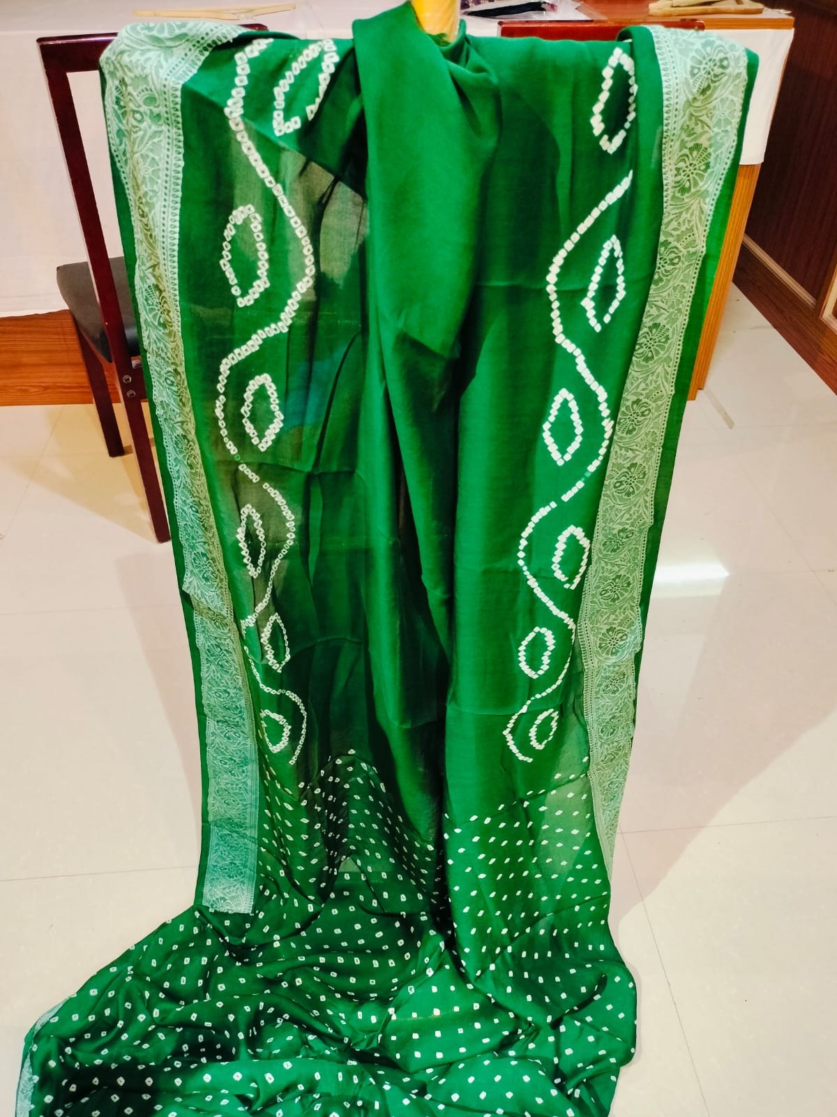 Bandhej Modal Silk Saree Lakhnavi Green