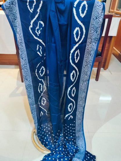 Bandhej Modal Silk Lakhnavi Blue