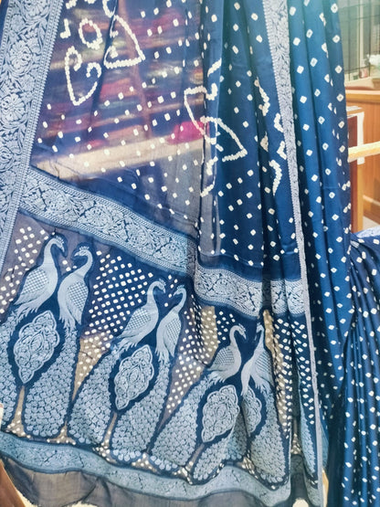 Bandhej Modal Silk Lakhnavi Blue