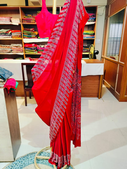 Ajrakh Modal Silk Red