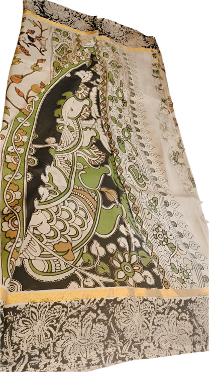 Kalamkari Mangalgiri Silk Khadi Saree – Handcrafted Elegance