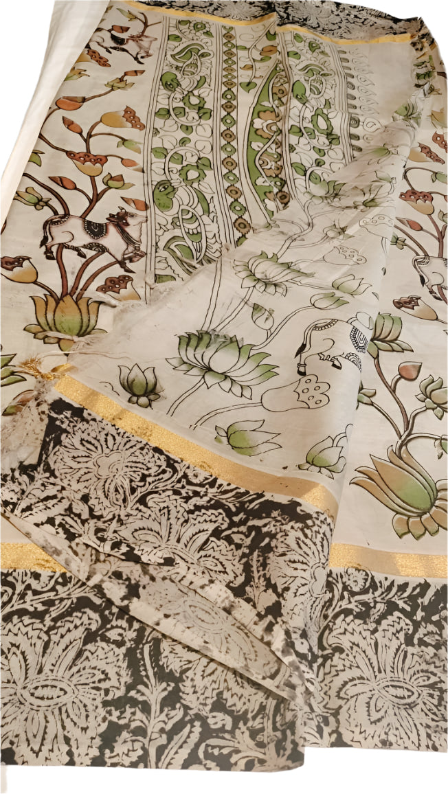 Kalamkari Mangalgiri Silk Khadi Saree – Handcrafted Elegance