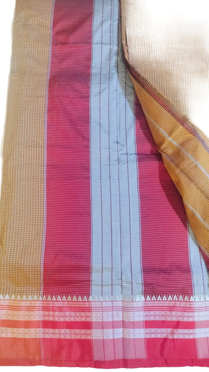 Narayanpet Cotton Silk Saree with Ilkal Topi Teni Viscose Pallu