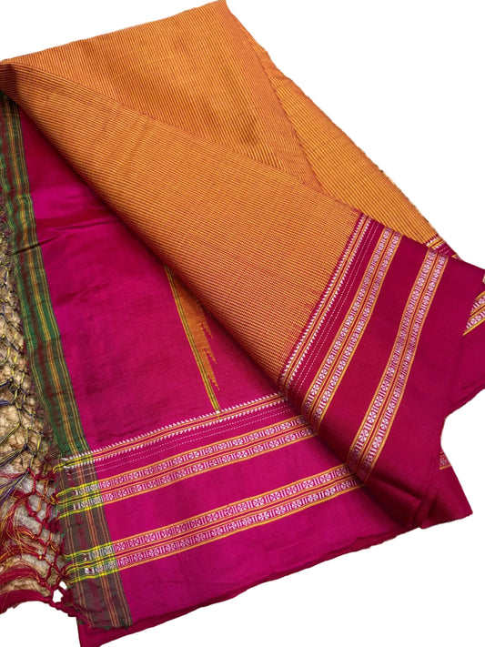 Handloom Ilkal Saree Orange - Majenta Resham Pallu